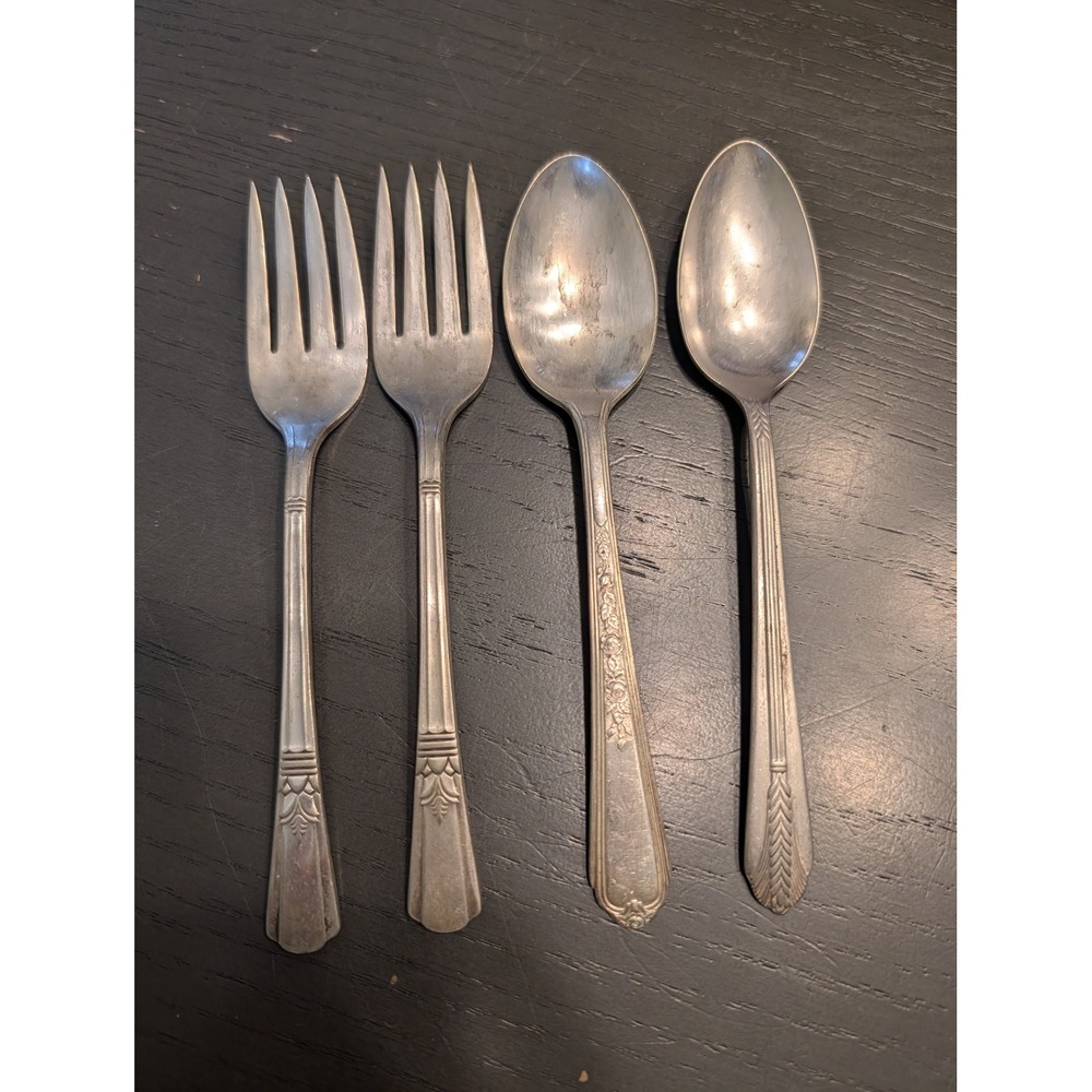 4 Vtg Mismatched Silverplate Flatware Lot Cluttercore Art Deco Wm Rogers Victory